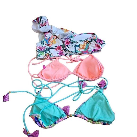 3 bikini top bundle multicolor Sz 10 M  multi brand - Picture 2 of 4